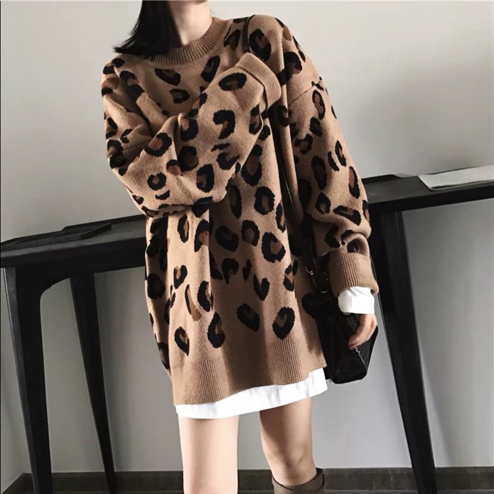 Brown animal print sweater dress